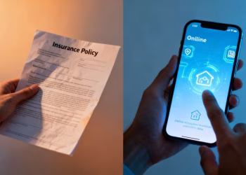 Assurance physique contre assurance en ligne sur un écran de téléphone.