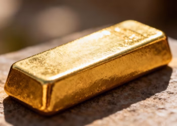 Barre d'or brillant sur fond flou.