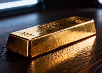 Barre d'or brillante sur fond sombre.