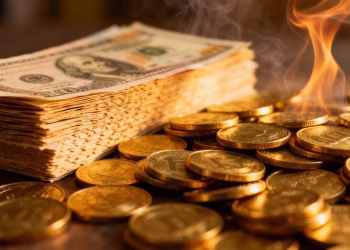 Pièces d'or et obligations financières, concept d'inflation.