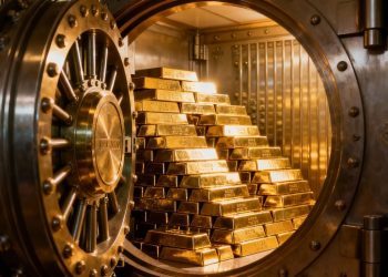 Coffre-fort de banque avec des lingots d'or.