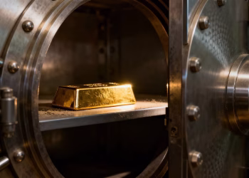 Coffre-fort bancaire avec une barre d'or à l'intérieur.