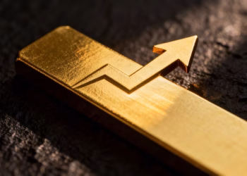 Barre d'or avec une flèche ascendante subtile.