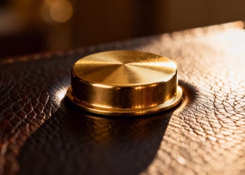 Lingot d'or brillant sur fond sombre.