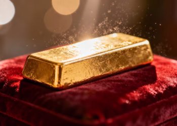 Lingot d'or sur un coussin de velours, symbole de richesse.