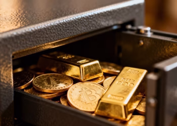 Coffre-fort ouvert avec des pièces d'or à l'intérieur.