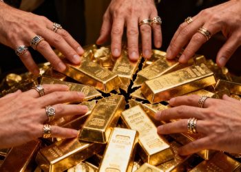 Plusieurs mains se partagent des lingots d'or.