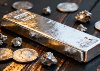 Barre d'argent, pièces et pépites d'argent.