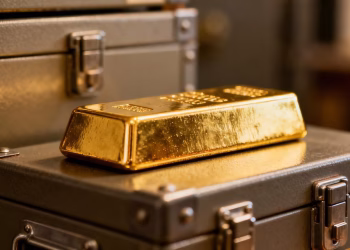 Barre d'or sur des boîtes de stockage sécurisées.