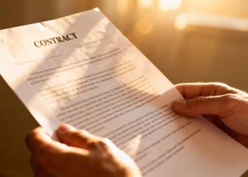 Mains tenant un contrat d'assurance.