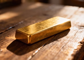 Barre d'or sur fond flou, symbolisant la richesse et la succession.