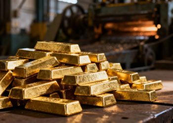 Lingots d'or dans un contexte industriel.