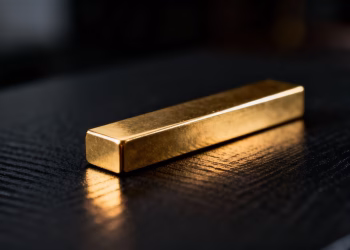 Lingot d'or brillant sur fond sombre.
