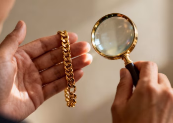 Or et loupe pour évaluation d'assurance.