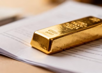 Barre d'or sur un document.