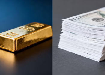 Lingot d'or et billets de banque français.