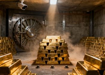 Lingots d'or dans un coffre-fort sécurisé.