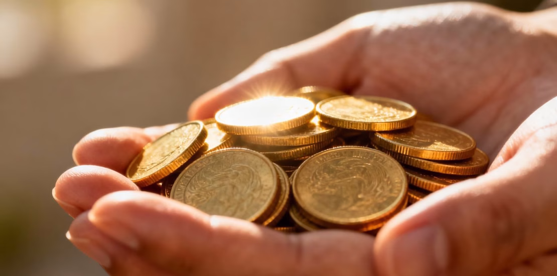 Mãos segurando moedas de ouro, uma opção para os herdeiros.
