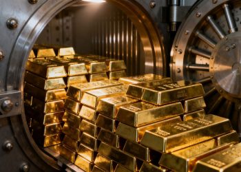 Lingots d'or dans un coffre-fort de banque.