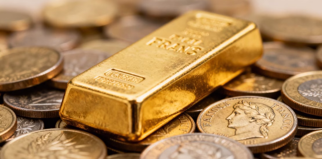 Lingot d'or sur des pièces françaises