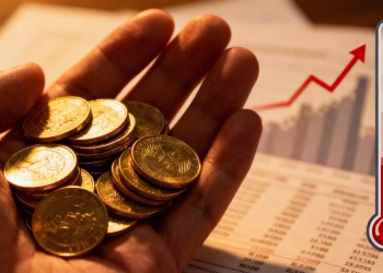 Main d'or tenant des pièces d'or, symbolisant la vente d'or pour dettes.