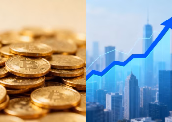 Pièces d'or et graphique boursier ascendant