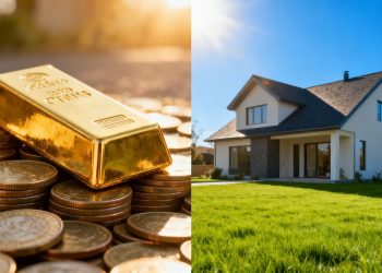 Or et immobilier : comparaison visuelle d'actifs d'investissement.