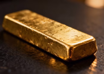 Lingot d'or sur fond sombre et texturé.