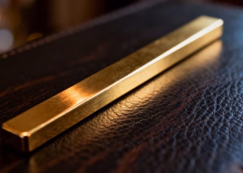 Lingot d'or brillant sur fond sombre.