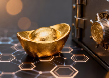 Lingot d'or sur un réseau de blockchain sécurisé.