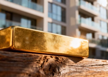 Barre d'or et immeuble d'appartements modernes.