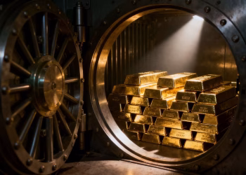 Chambre forte internationale avec lingots d'or.