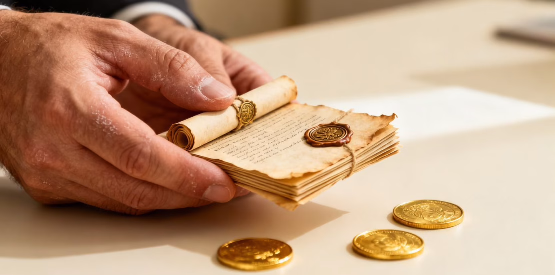 Documents et pièces d'or après la vente d'or.