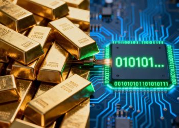 Lingots d'or et circuit imprimé numérique