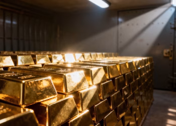 Lingots d'or dans un coffre-fort sécurisé.