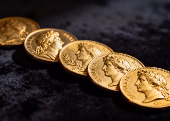 Pièces d'or françaises anciennes et brillantes.