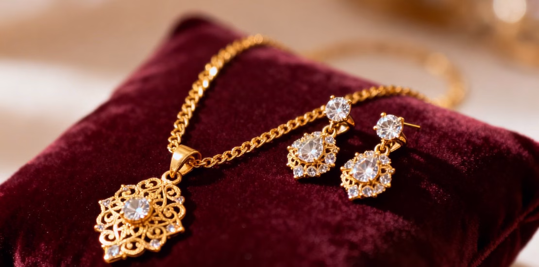 Bijoux d'investissement en or et diamants sur fond de velours.