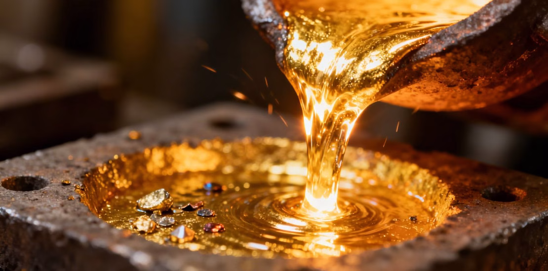 سبيكة من الذهب المنصهر تُصب في قالب.