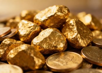 Nuggets et pièces d'or brillant