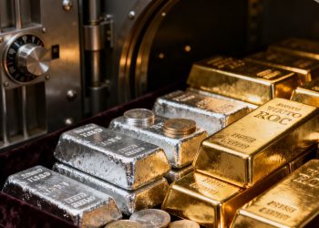 Stockage de métaux précieux : lingots, pièces et coffre.