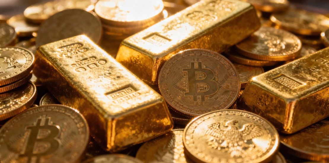 Lingots et pièces d'or brillants