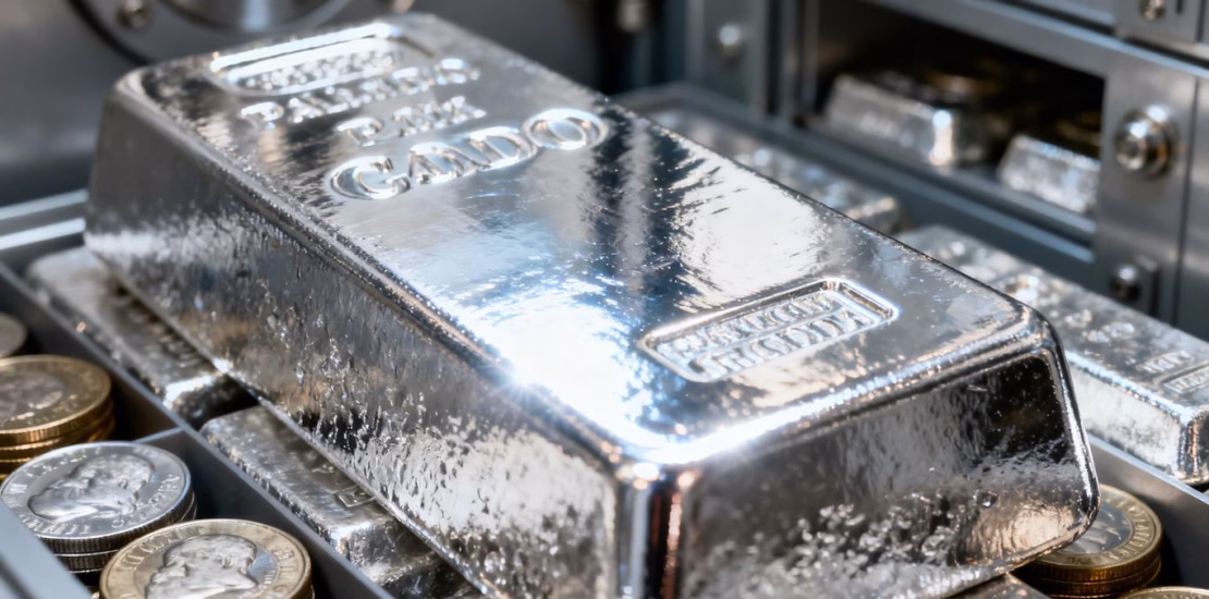 Lingots de palladium brillants dans un coffre-fort.