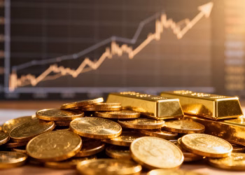 Lingots et pièces d'or brillants