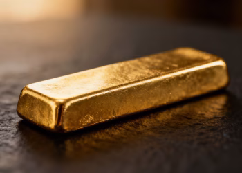 Lingot d'or brillant sur fond sombre.