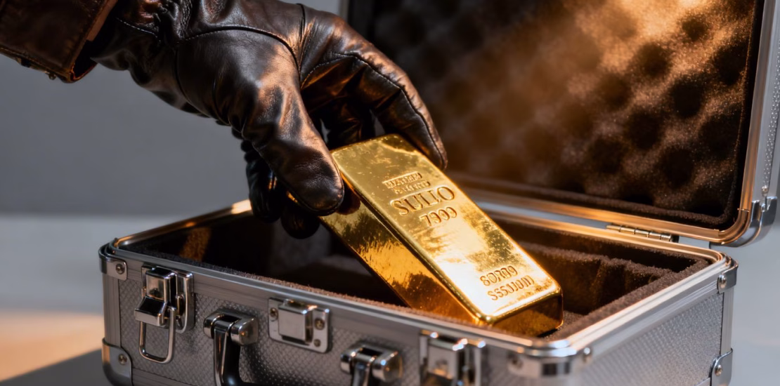 Main d'une personne transportant une barre d'or.