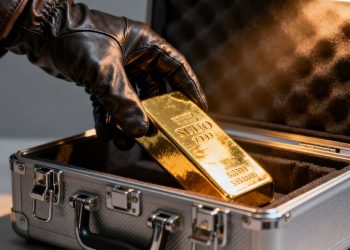 Main d'une personne transportant une barre d'or.