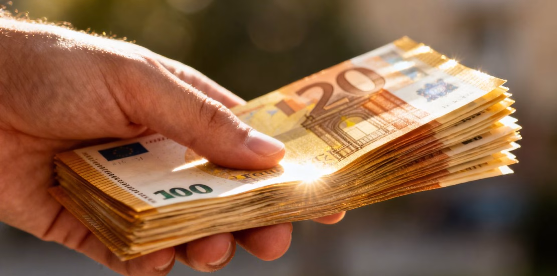 Main argent euro billets de banque main