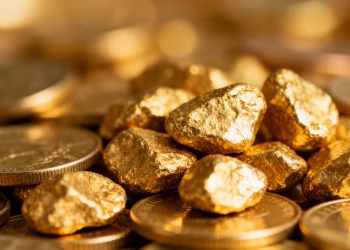 Petite quantité d'or en lingots et pièces.