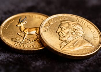 Pièce d'or Krugerrand avec un springbok et Paul Kruger.