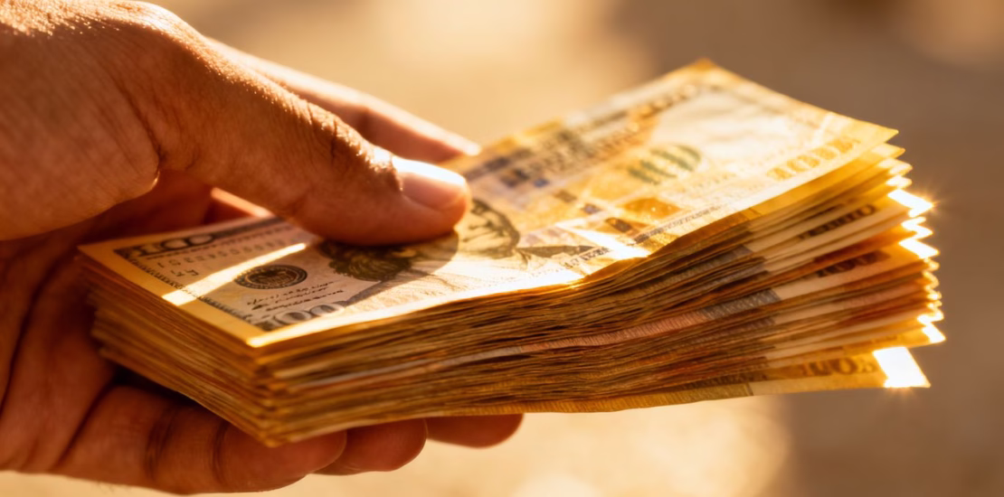 Main d'une personne tenant de l'argent liquide.